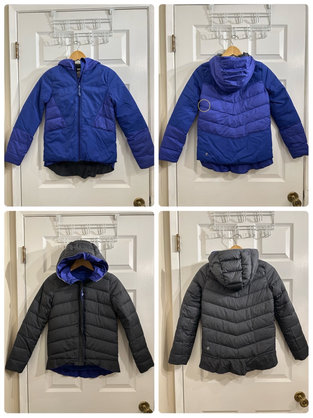 Reversible Ivivva by lululemon Girls 10 Goose Down Puffer Blue Gray Minor Holes